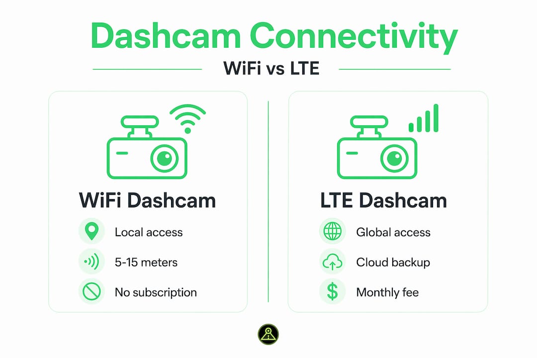 Infographic comparing WiFi and LTE dashcam features