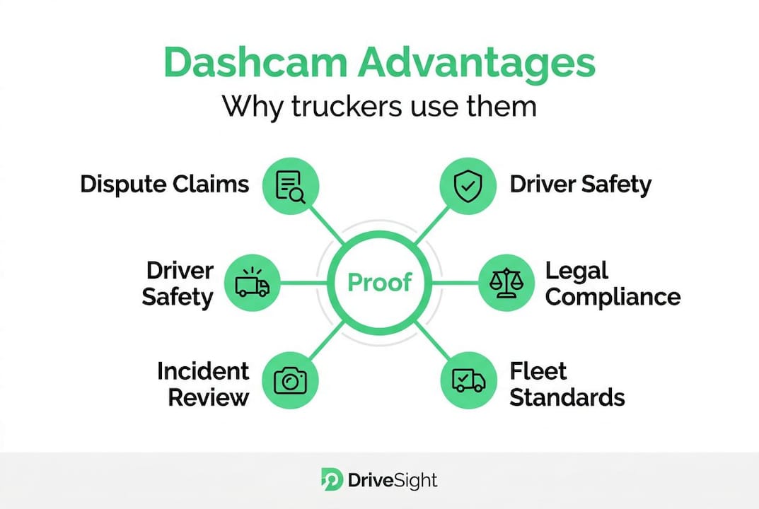 Infographic visualizing dashcam benefits for truckers