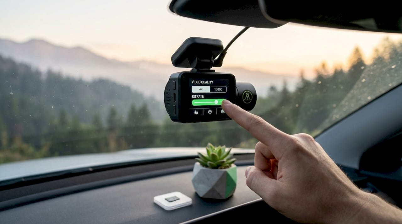 Dashcam screen selecting bitrate settings