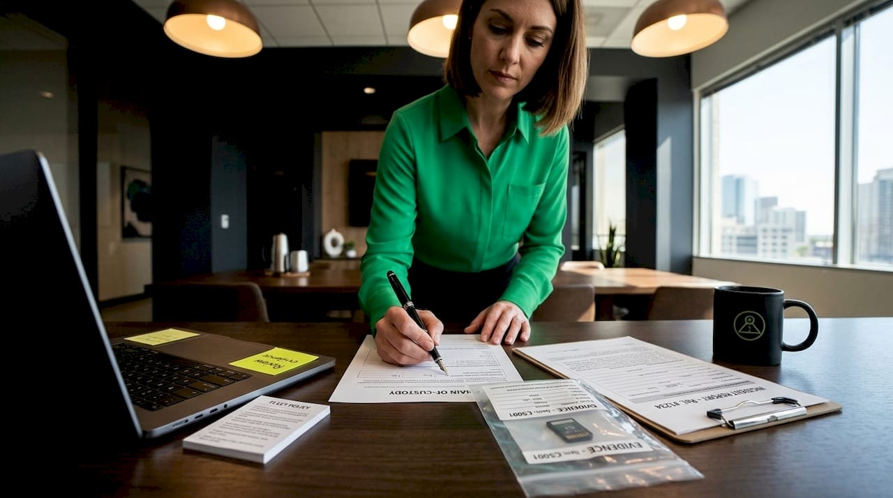 Officer documenting chain of custody evidence