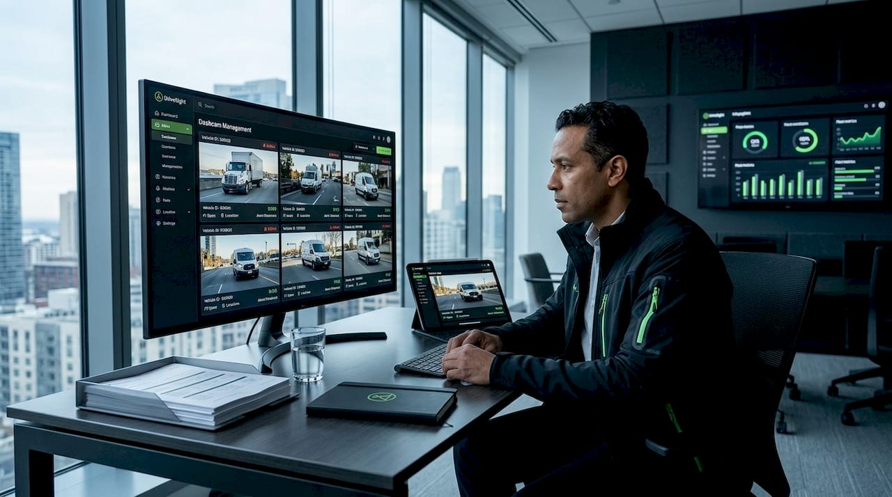 Fleet manager reviewing cloud dashcam video