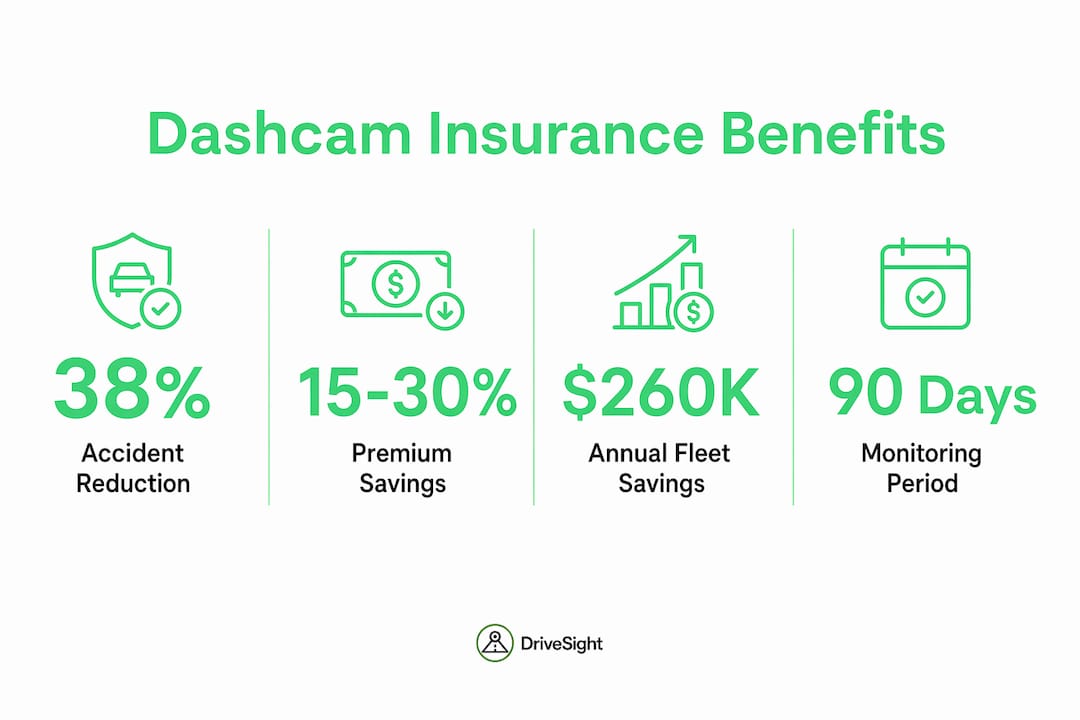 Infographic showing key dashcam insurance savings statistics