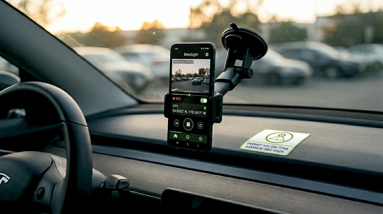 Android dashcam app recording parked car view