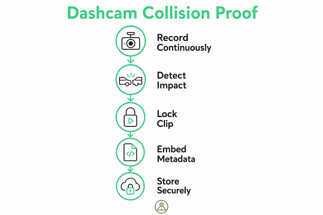 Infographic illustrating dashcam collision proof process