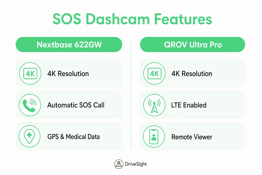 Infographic comparing top SOS dashcam models and features