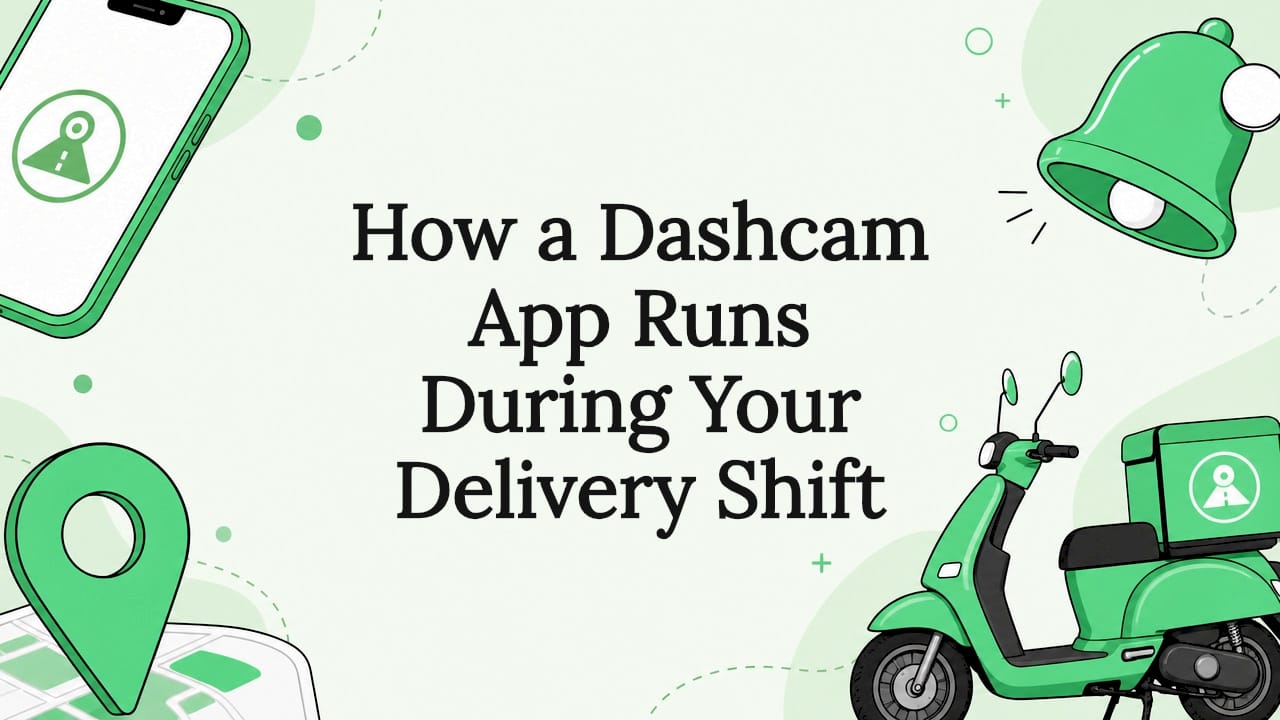 Decorative dashcam app title card illustration
