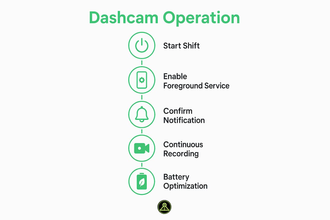 Infographic showing dashcam app operation steps