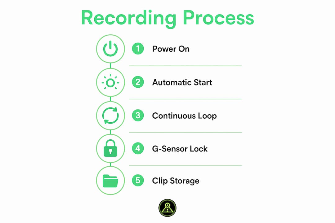 Infographic explaining dashcam recording steps at border crossing