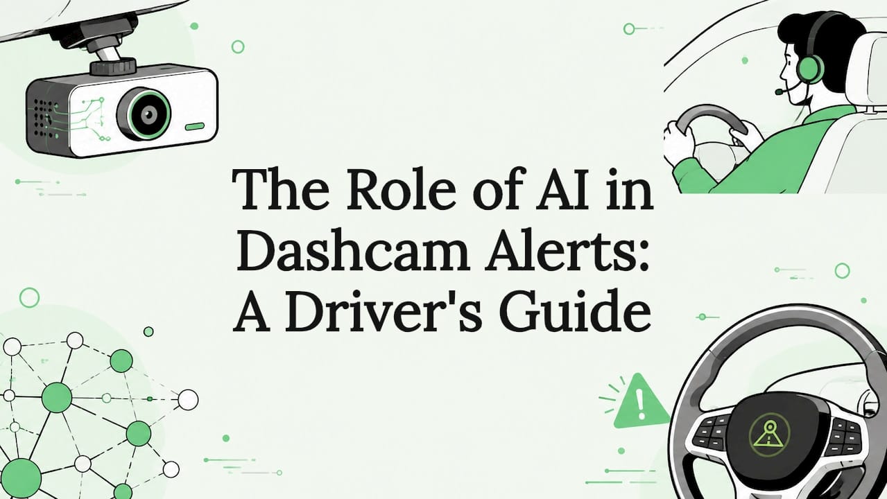 Decorative title card illustration with AI and dashcam elements