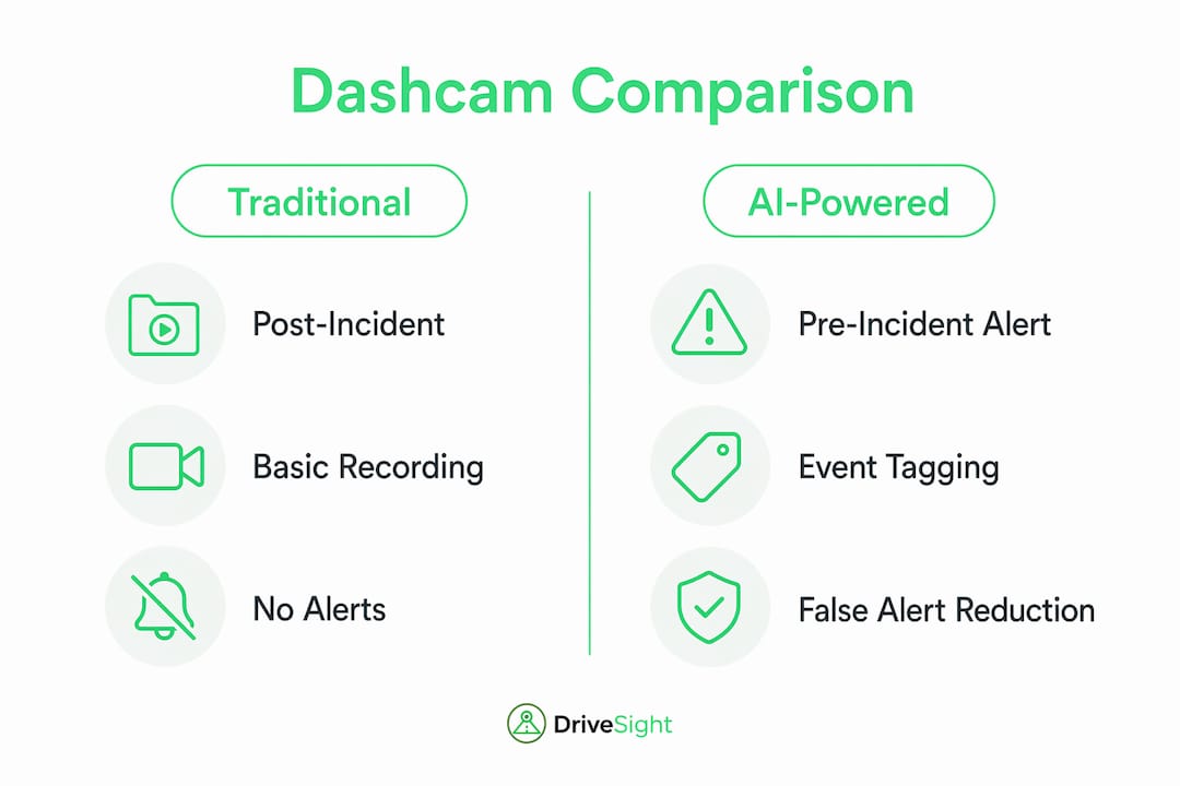 Infographic comparing traditional and AI dashcams
