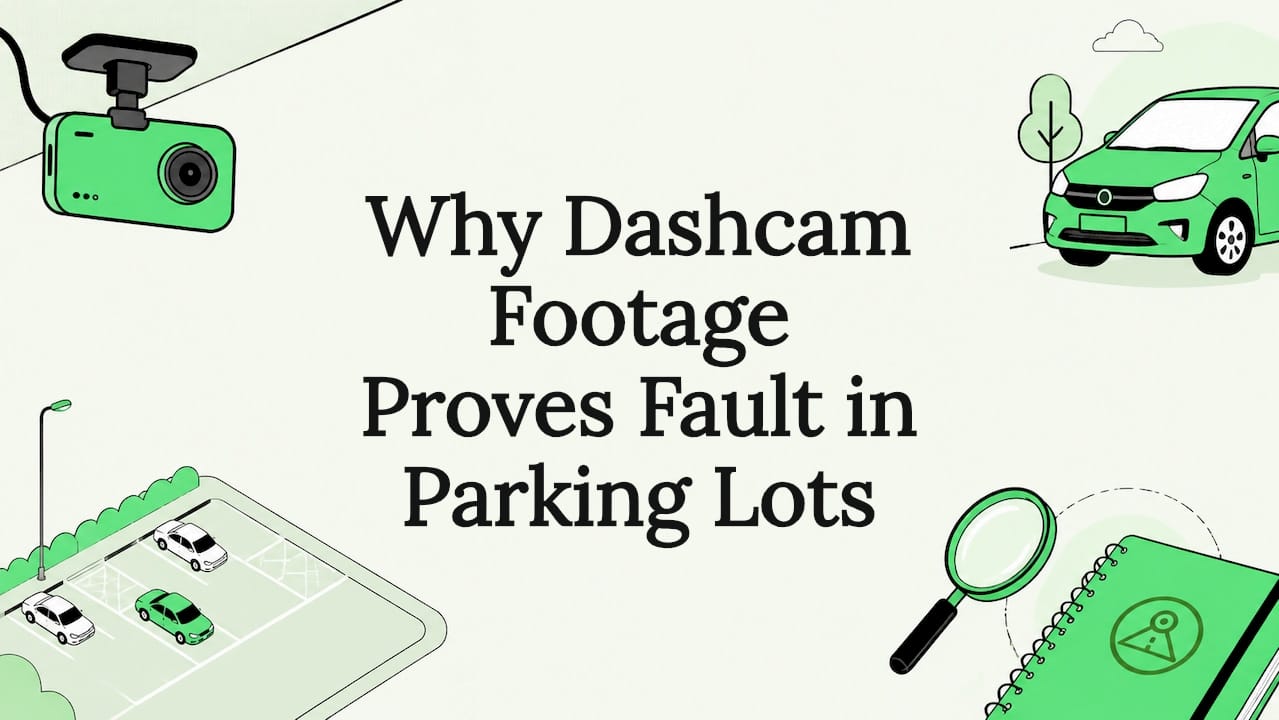 Decorative flat vector title card illustration with dashcam and parking icons