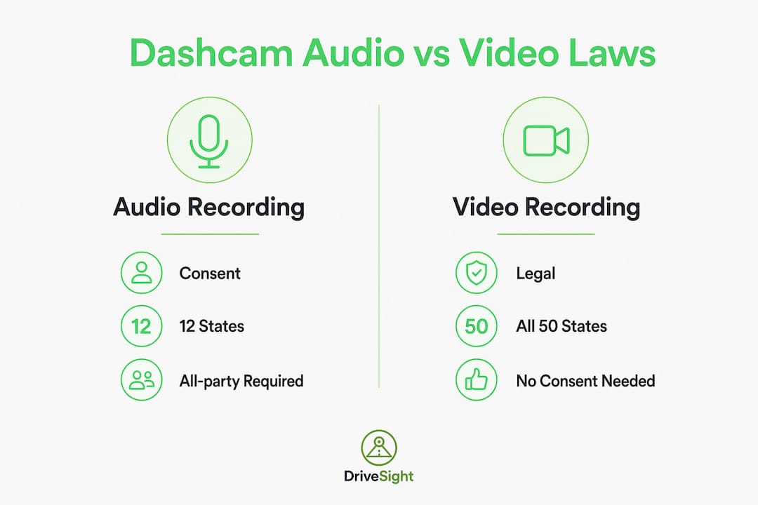 Infographic comparing dashcam audio and video recording laws