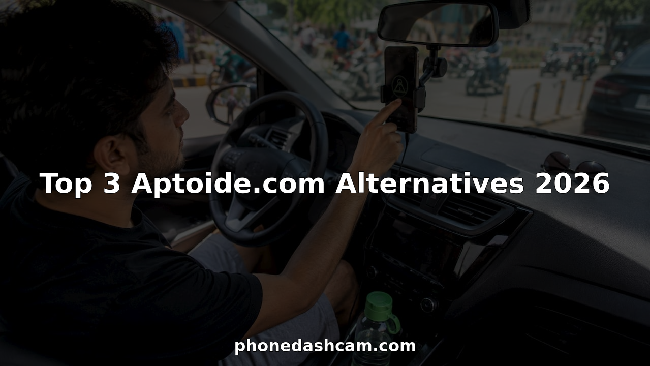 Driver setting up Android dashcam app in car