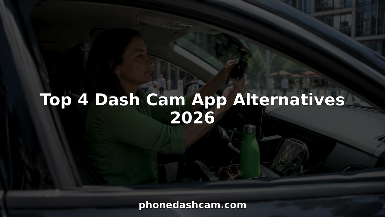 Woman setting up dash cam app in car