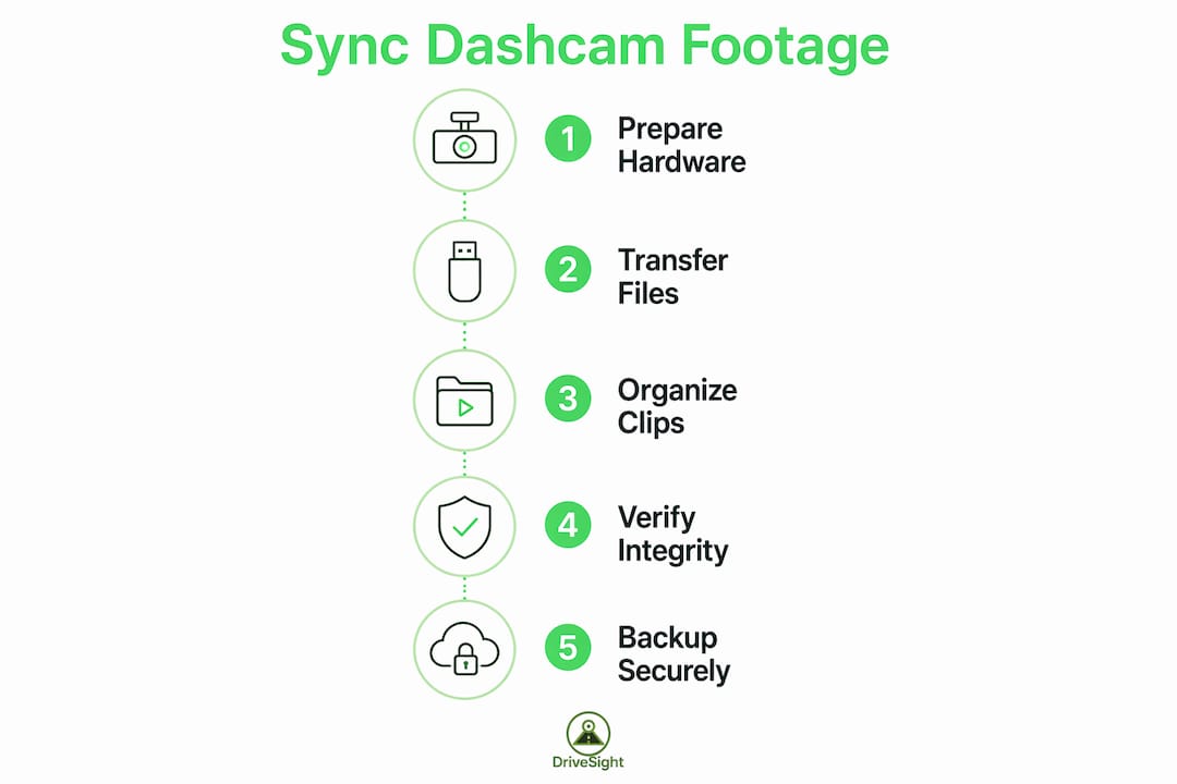 Infographic showing step-by-step dashcam footage sync process