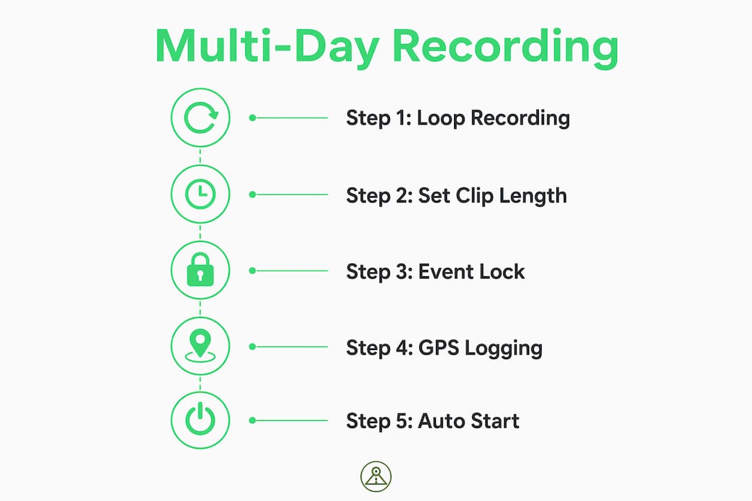 Infographic illustrating steps for dashcam multi-day recording
