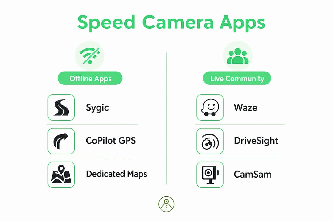 Infographic comparing offline and live speed camera apps