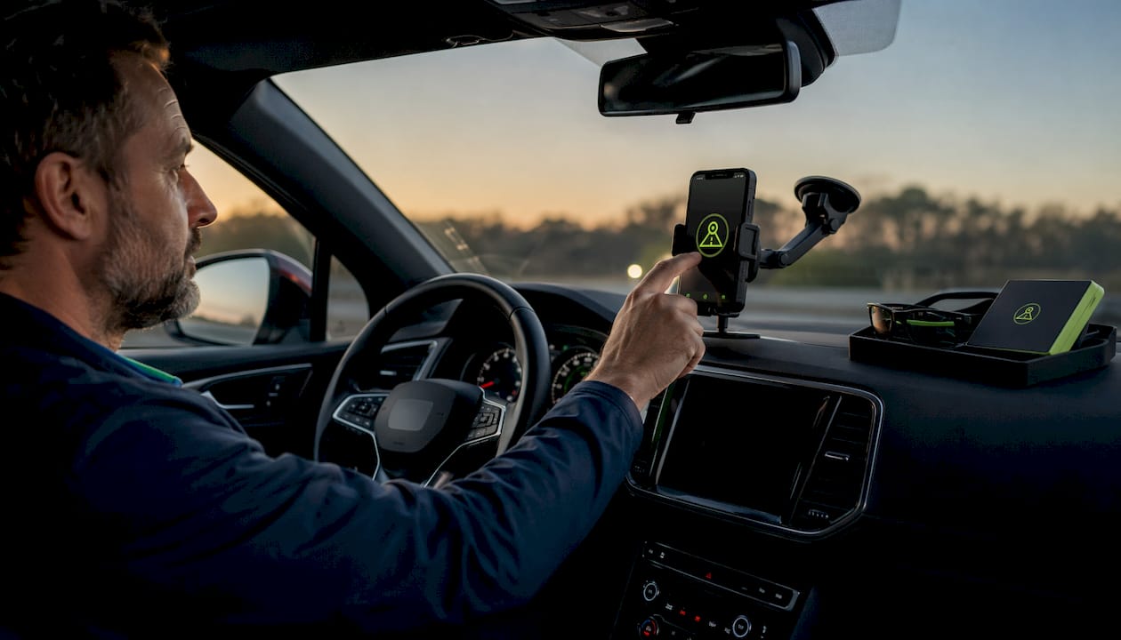 Driver interacting with DriveSight app in car