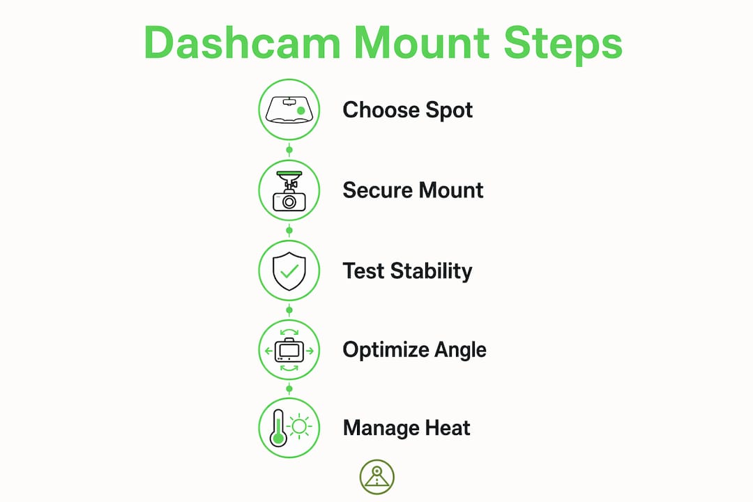 Infographic showing steps for Android dashcam mount