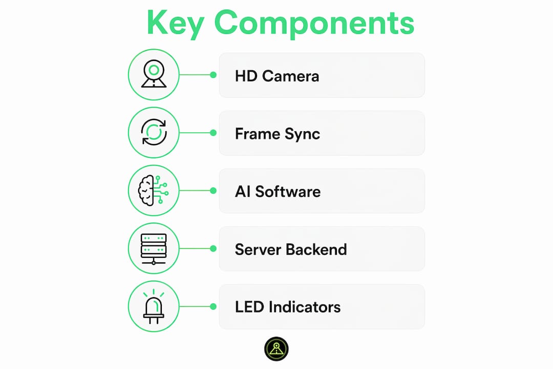 Infographic illustrating key technical components of multi-camera parking systems