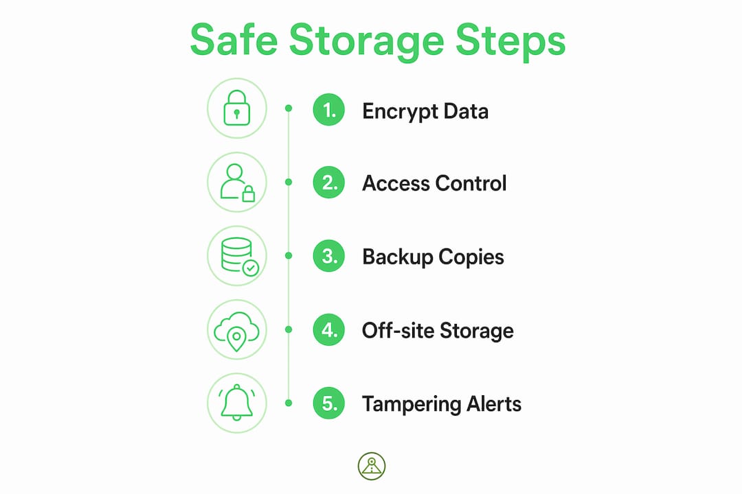 Infographic listing key steps for storing dashcam footage safely