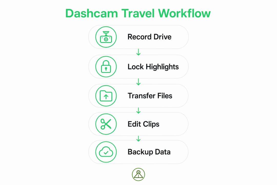 Infographic showing dashcam travel content creation steps