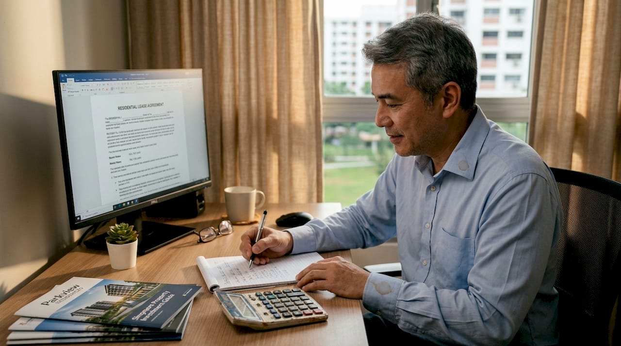 Property investor working at home office desk