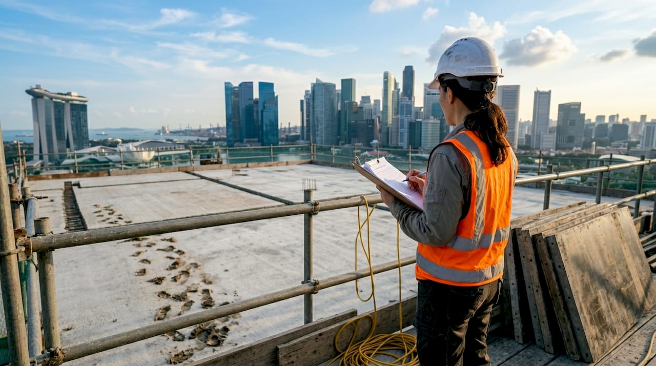 Streamline Singapore's structural design process for fast approval Site inspector checks clipboard on building site