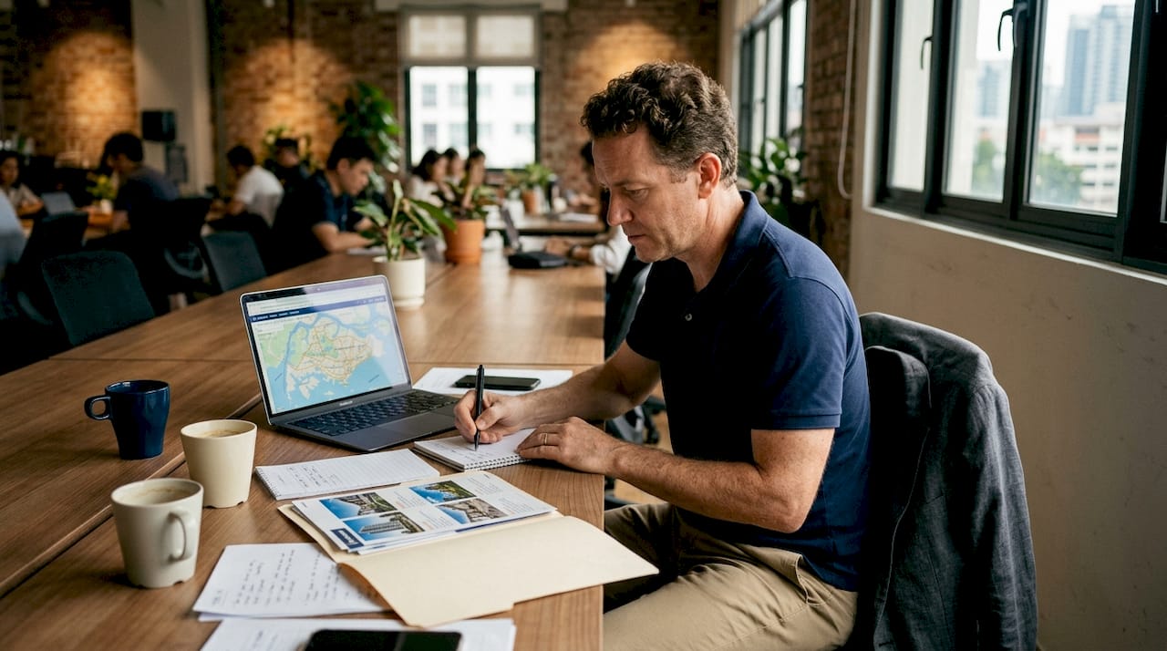Manager comparing Singapore office locations