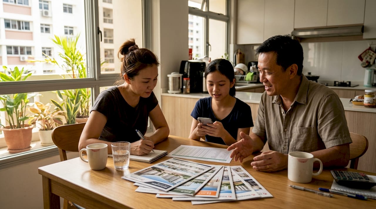 Family discussing Singapore condo and HDB yields