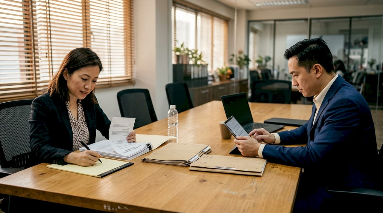 Business owner reviews commercial lease agreement