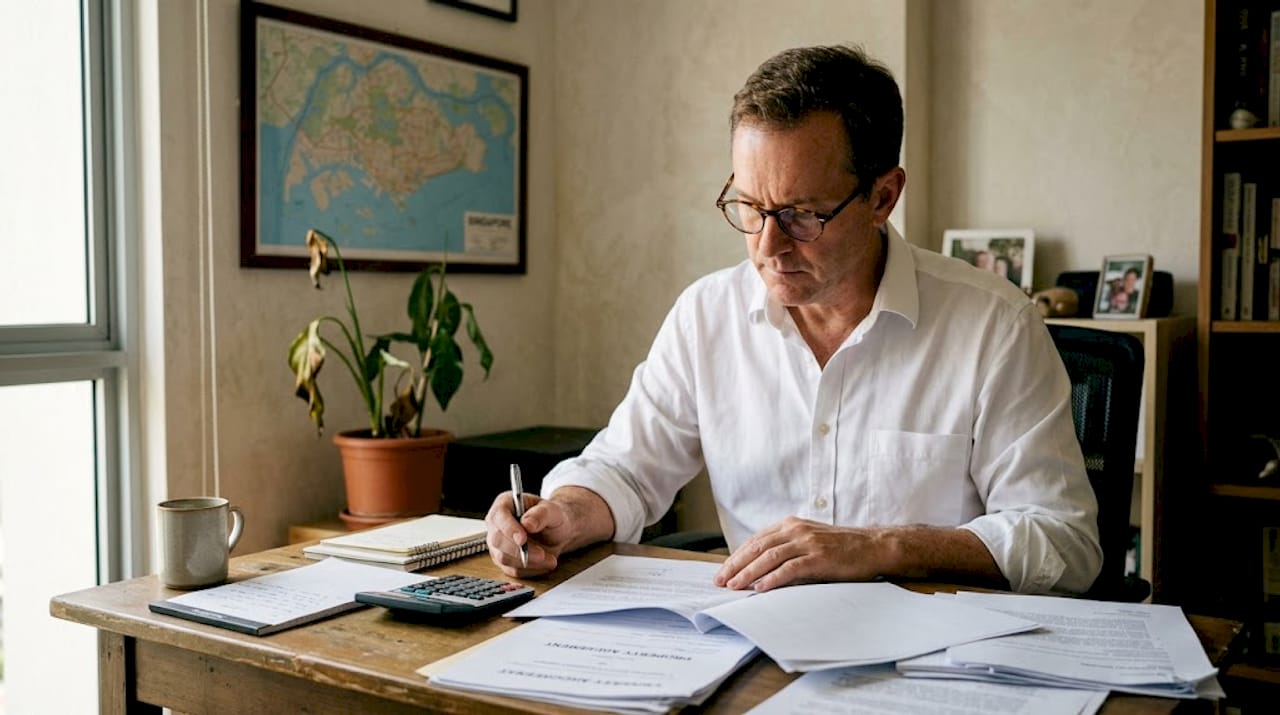 Property investor reviews investment paperwork