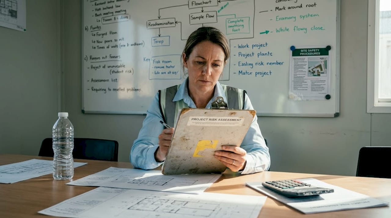 Engineer reviewing risk assessment document
