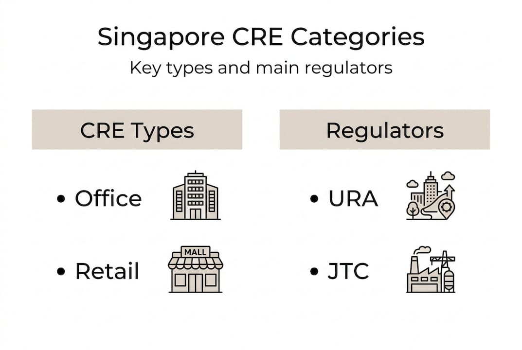 Infographic of CRE types and regulators in Singapore