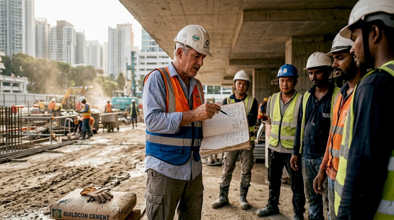 Safety manager leading daily site briefing