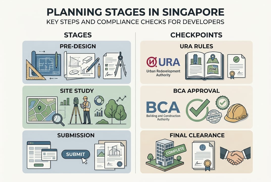 Architectural planning explained for Singapore developers Singapore architectural planning process infographic