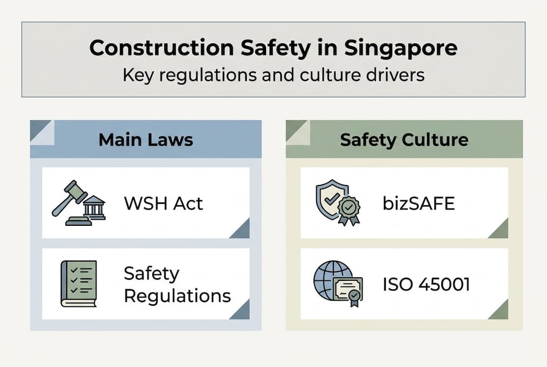Infographic with main laws and safety culture in Singapore construction