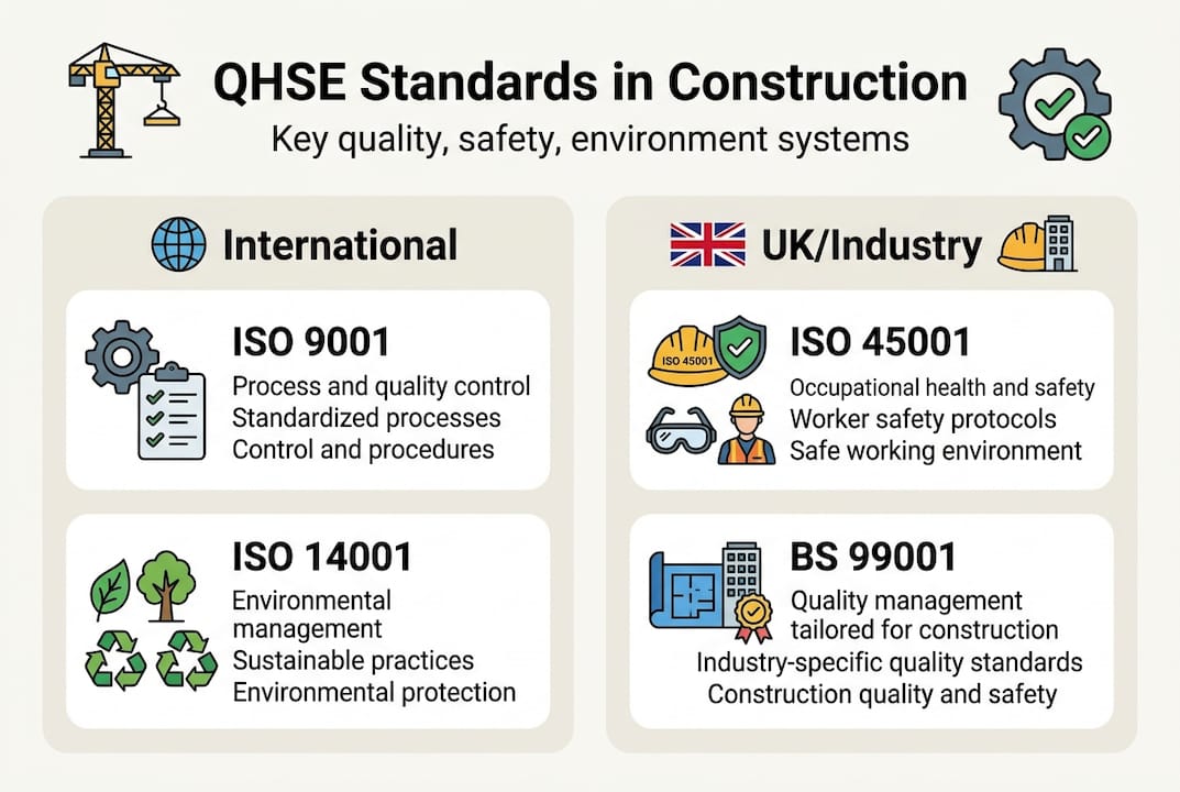Infographic of key QHSE construction standards