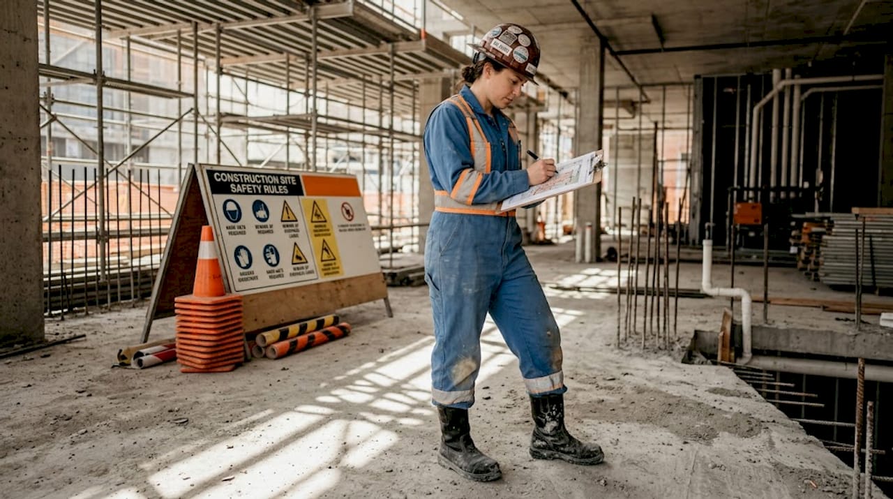 Safety officer marks hazards with site map