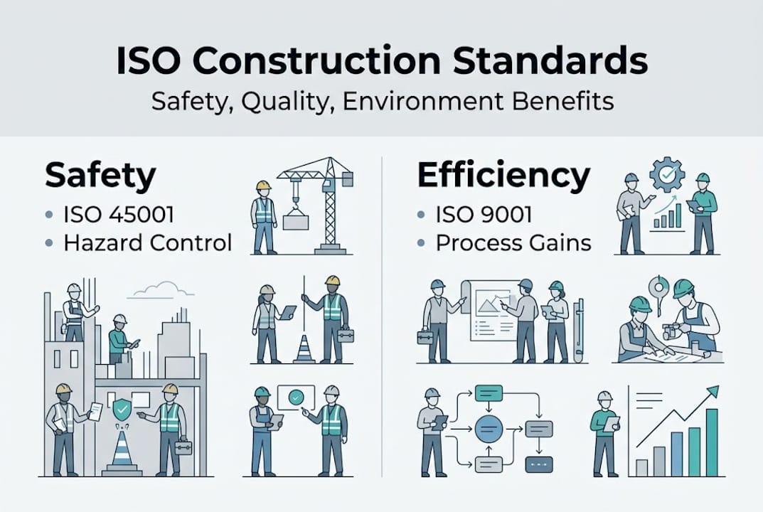 Infographic showing ISO standards benefits in construction