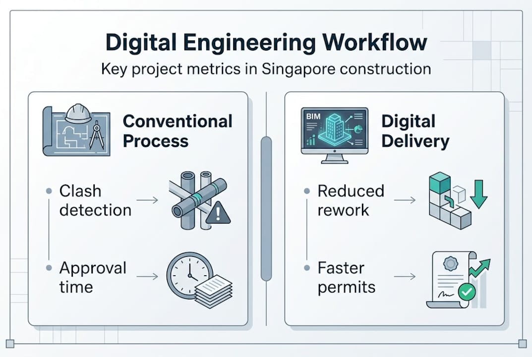 Infographic showing digital vs conventional workflow