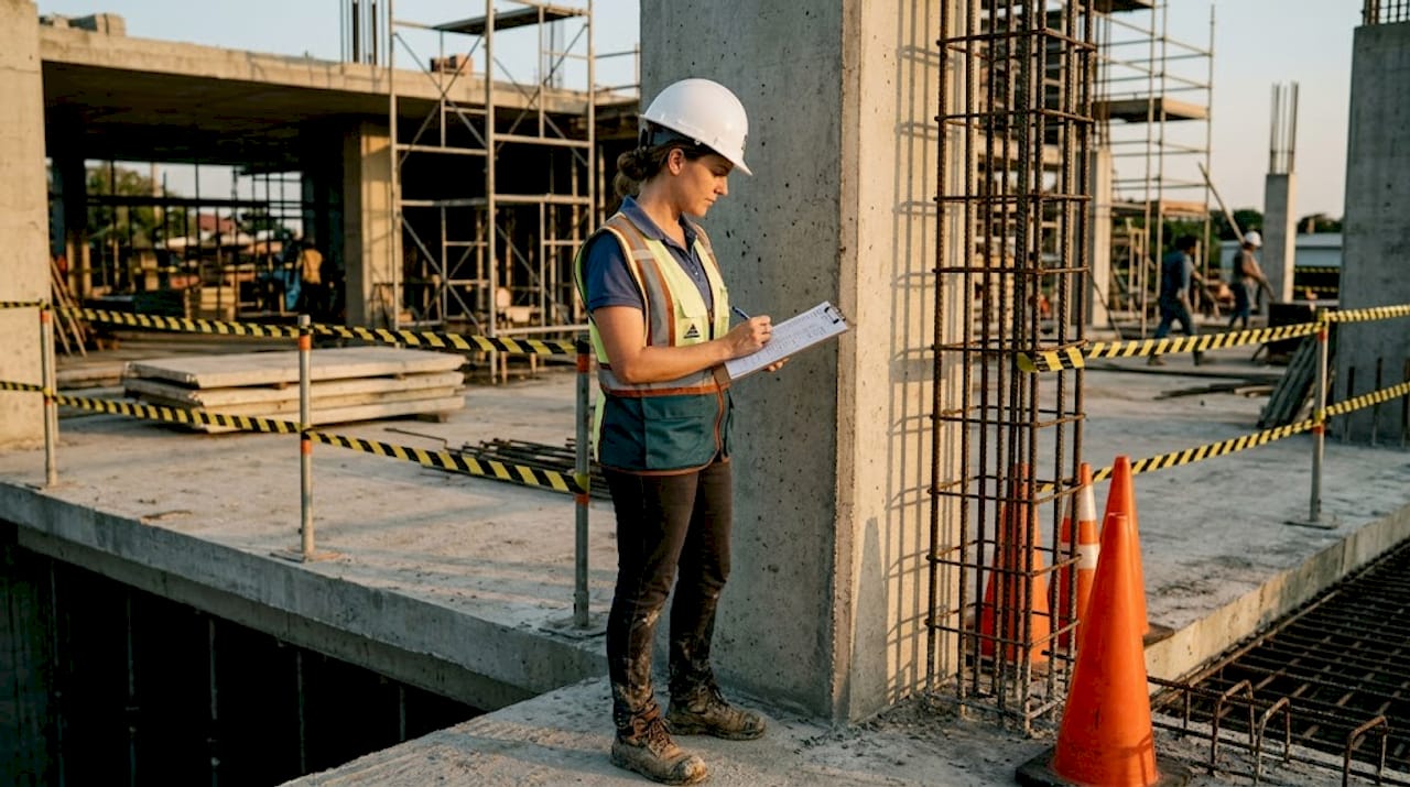 Structural engineer inspecting site before certification