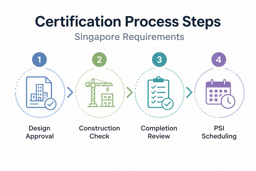 Infographic with four steps of Singapore certification process