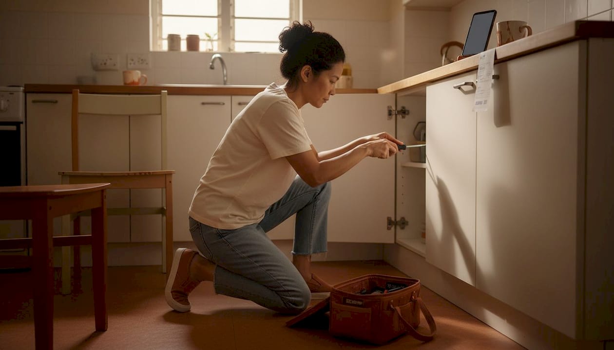 Owner doing simple kitchen maintenance