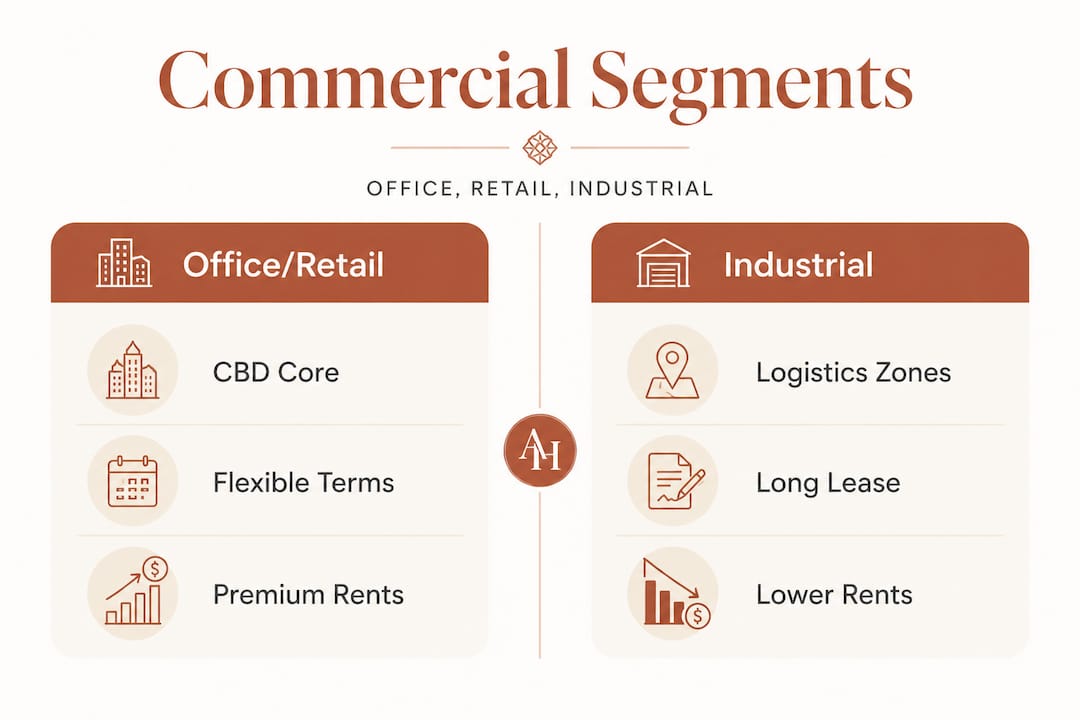 Infographic dividing commercial segments Singapore