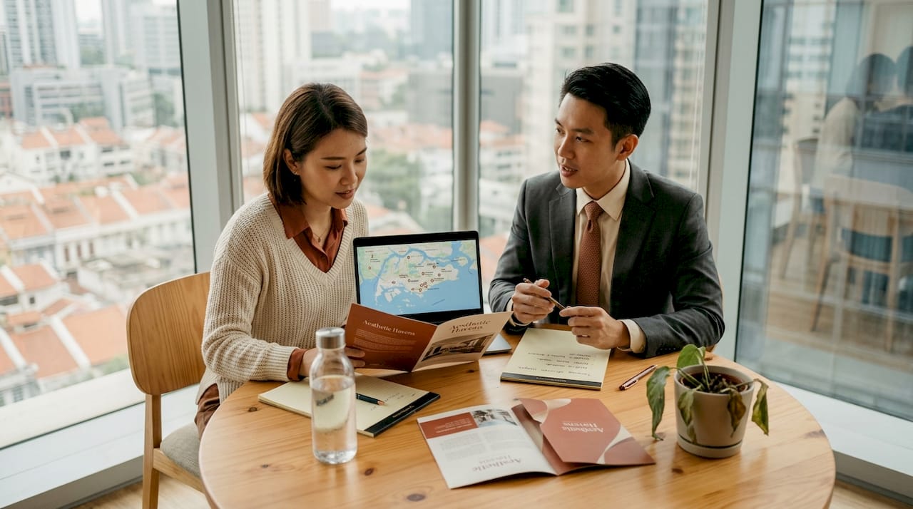 Colleagues comparing Singapore property types