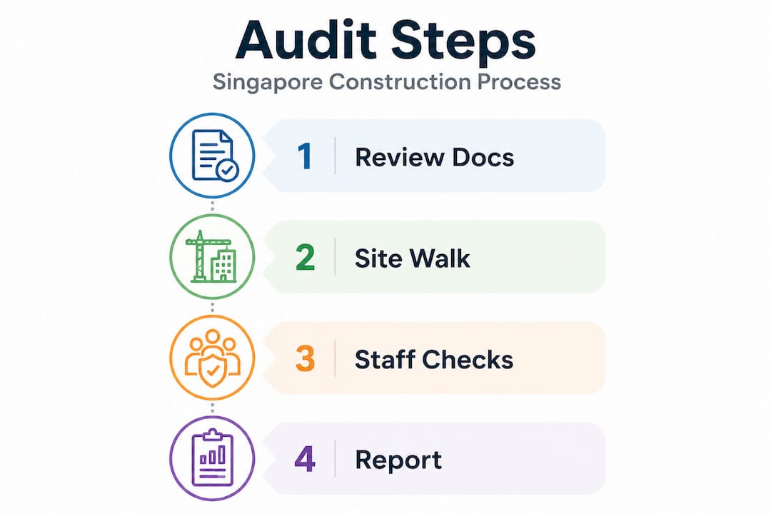 Infographic showing construction safety audit steps flow
