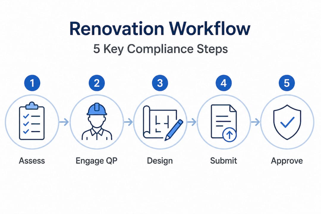 Infographic showing renovation compliance workflow steps