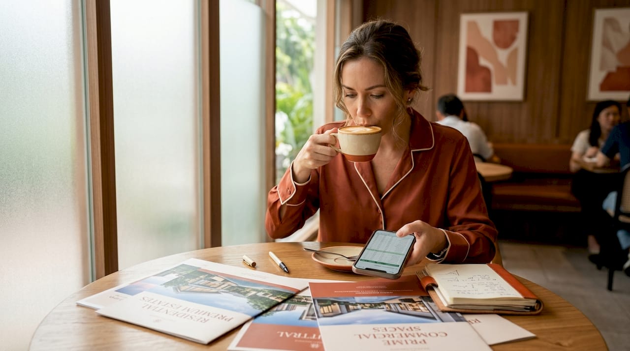 Investor comparing commercial and residential brochures
