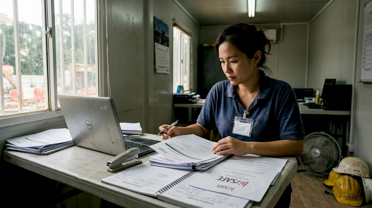 Project administrator checks BizSAFE compliance forms